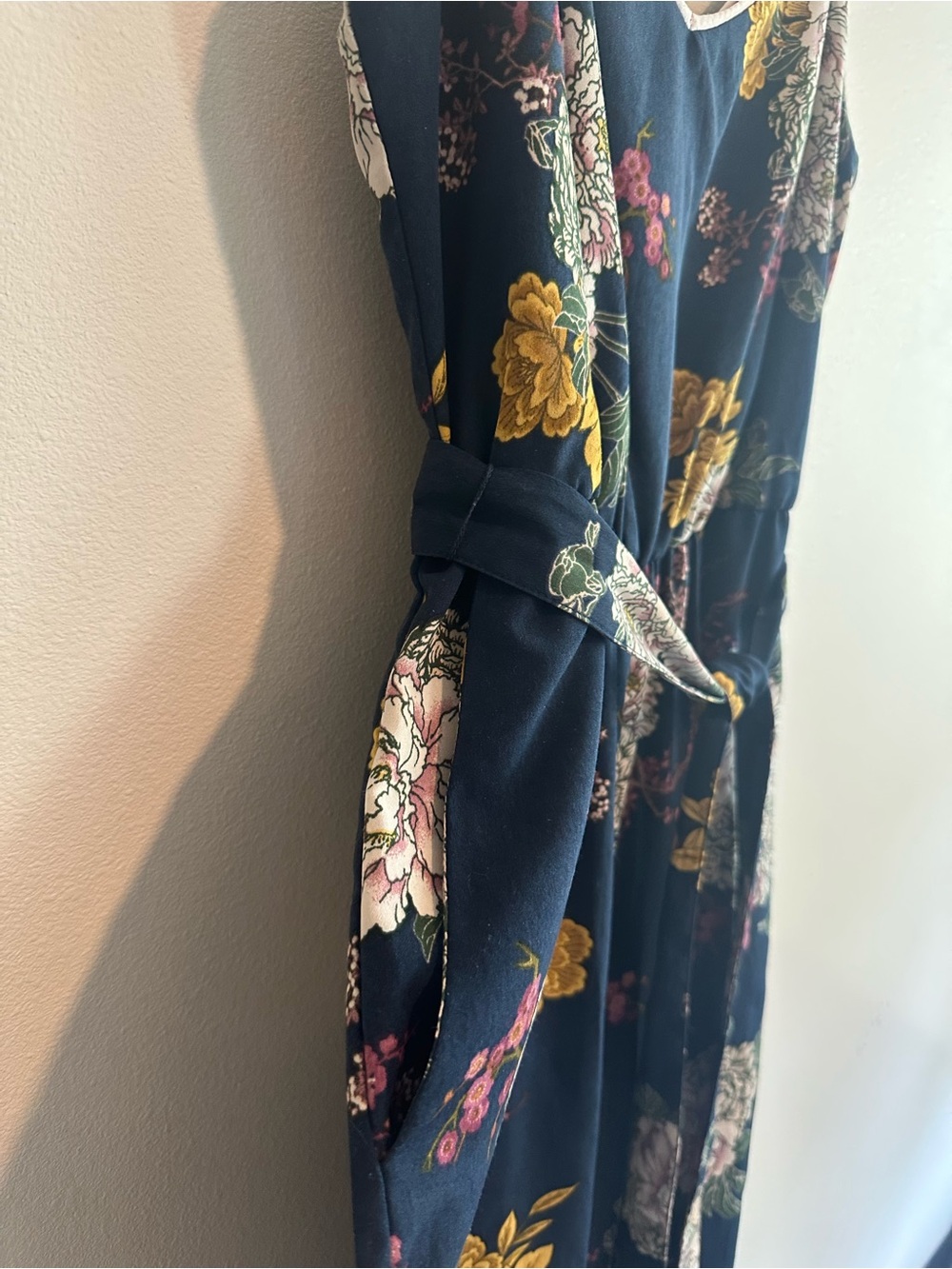 Leith Navy Floral Adjustable Spaghetti-Strap Jumpsuit With Pockets - SIZE M - Picture 5 of 12